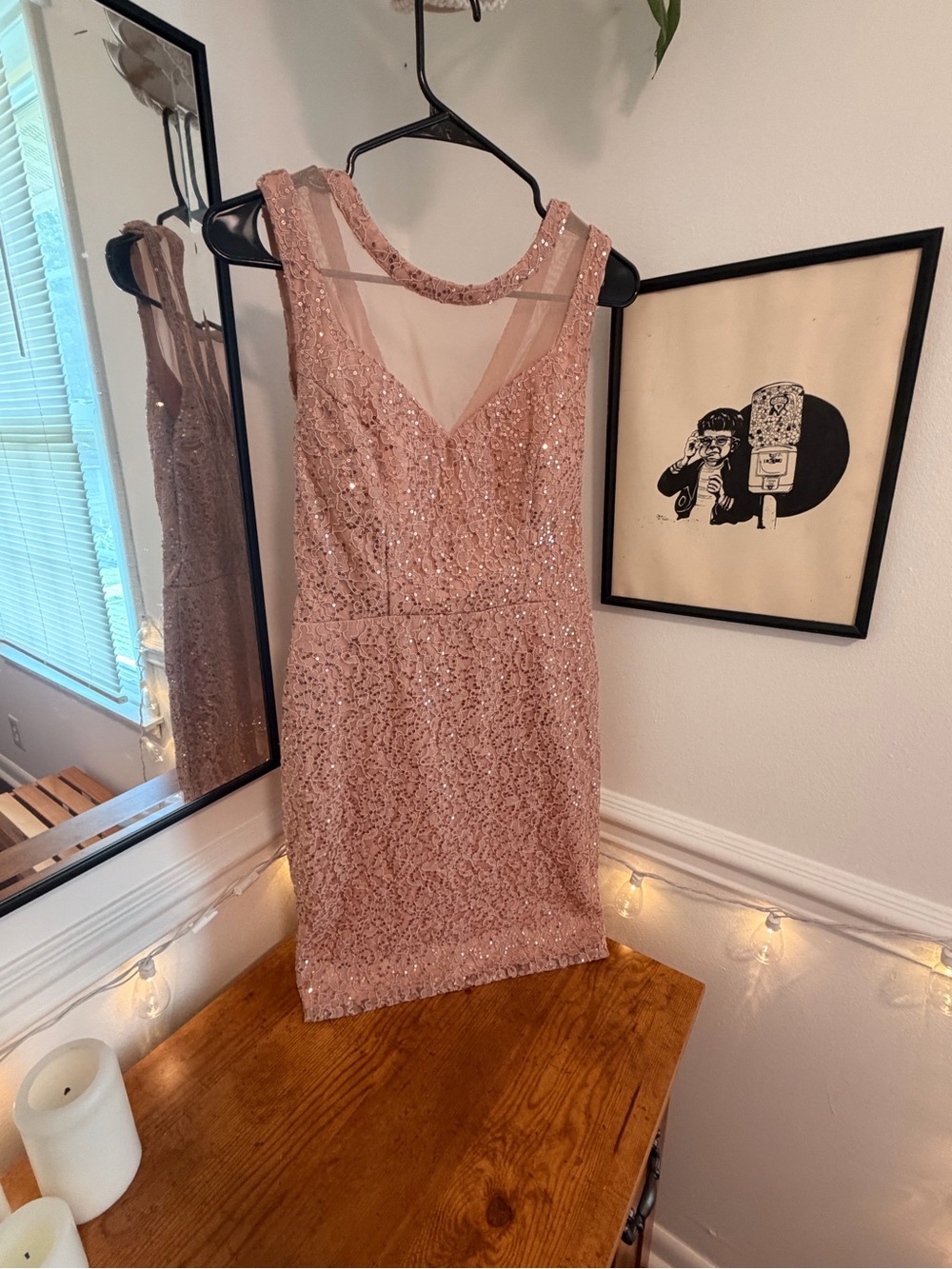 City Triangles Blush Pink Sequin Mesh Mini Dress